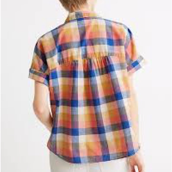 Madewell, Hilltop, Rainbow Madras Plaid, Boxy Shirt, Blue, Orange, Pink,… - Picture 7 of 14
